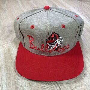 VTG Georgia Bulldogs Script Snapback Hat College The Game Beige Red  Cap